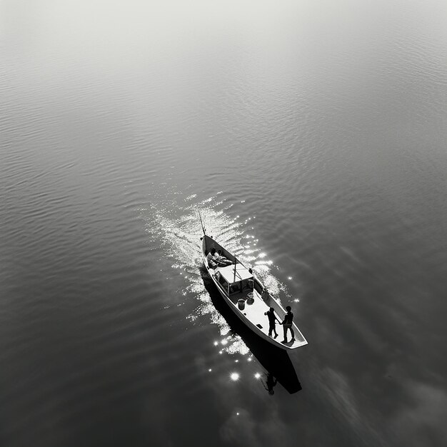 a boat with people on it is sailing in the water