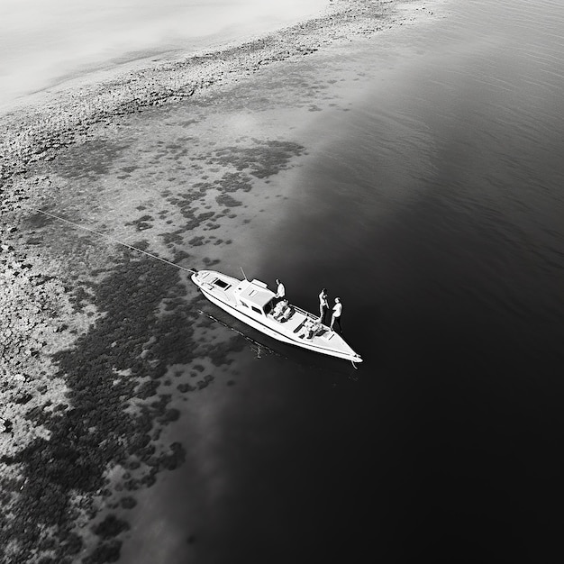 a boat with people on it is sailing in the water