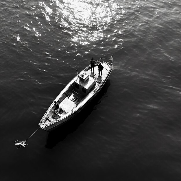 a boat with people on it is sailing in the water