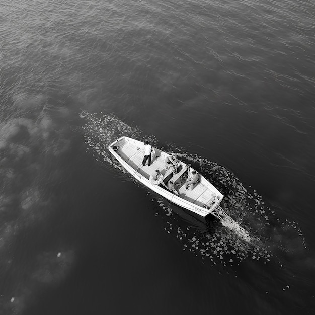 a boat with people on it is sailing in the water