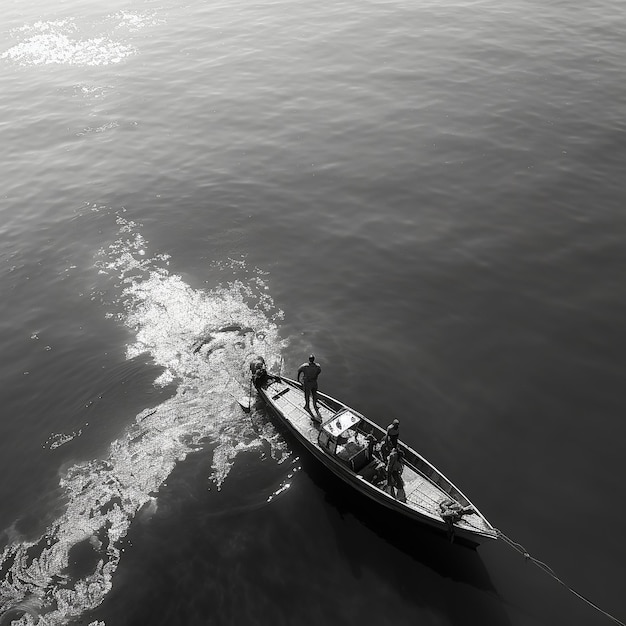 a boat with people on it is sailing in the water