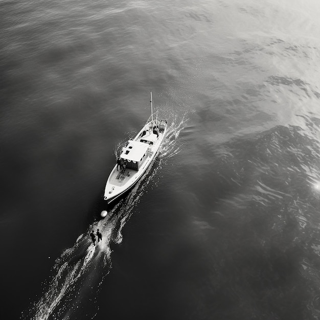 a boat with people on it is sailing in the water