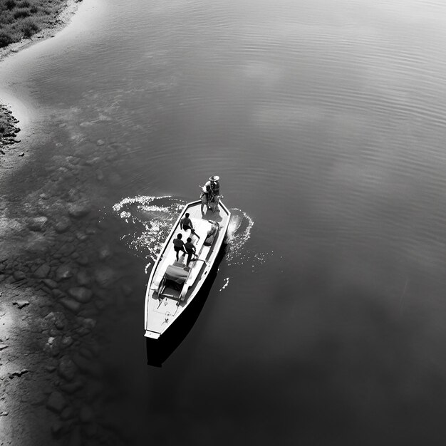 a boat with people on it is sailing in the water