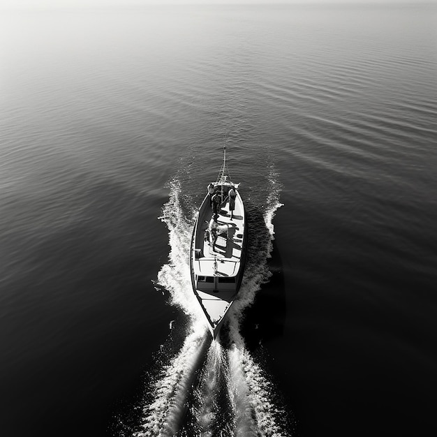 a boat with people on it is sailing in the water