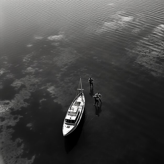 a boat with people on it is sailing in the water