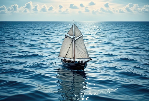 a boat with a sail is floating on the water