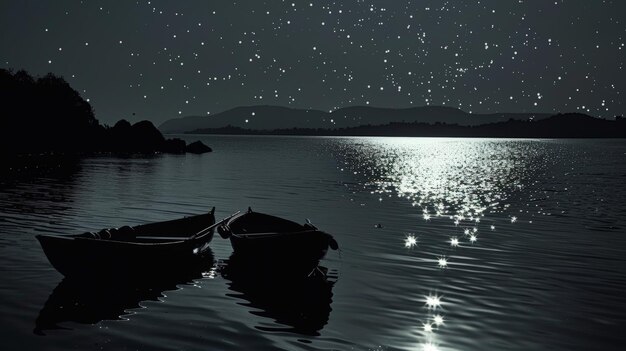 Photo boats glide silently on moonlit lakes their wakes shimmering with reflected starlight