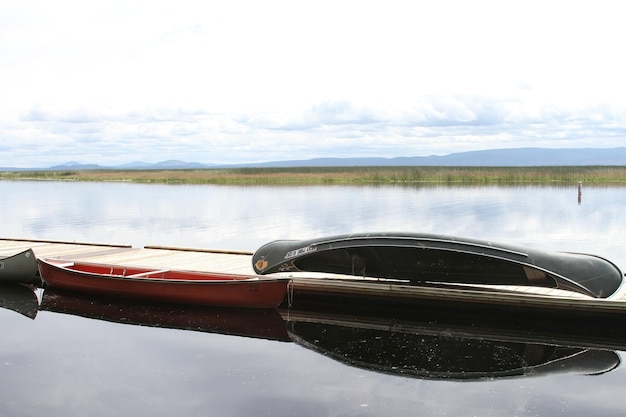 Boats in a marina on a lake