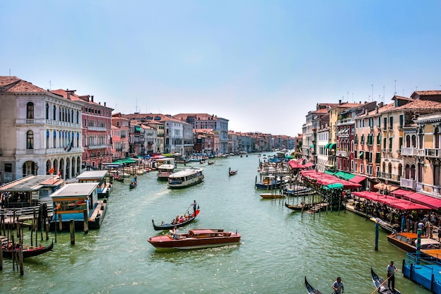 Boats moored in city