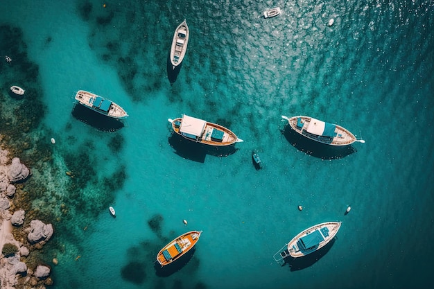 Boats out of thin air Aerial view of the sea Illustration AI Generative