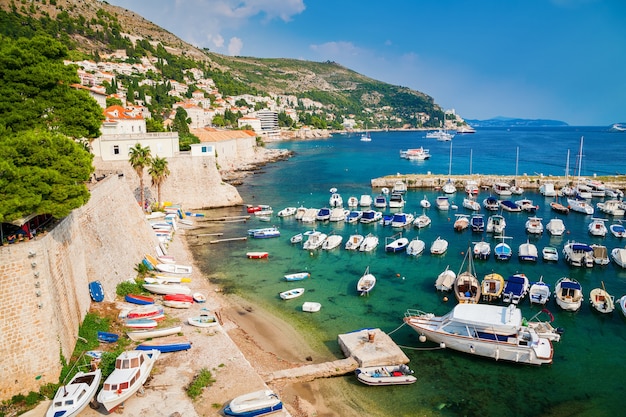 Boats and yachts in the Old port of Dubrovnik, Croatia