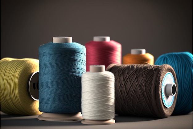 Bobbins of cotton threads in various colors