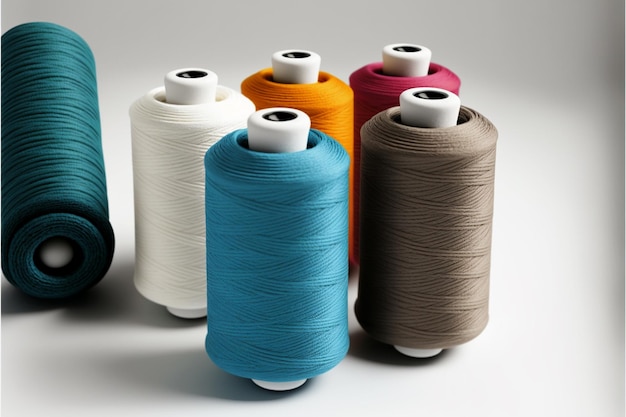 Bobbins of cotton threads in various colors