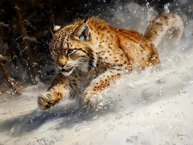 Photo a bobcat is running in the snow