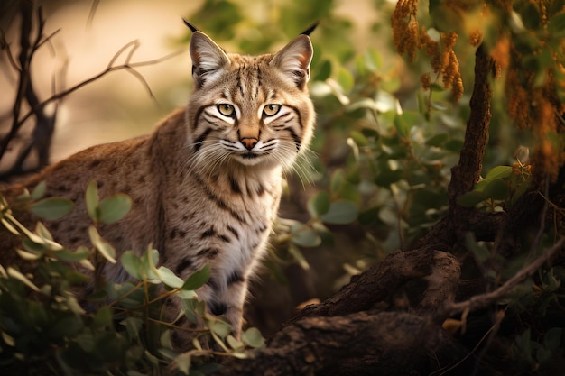 Photo bobcat in natural forest environment wildlife photography