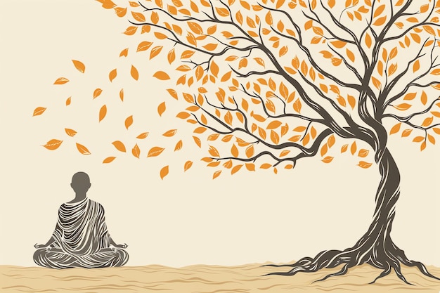 Photo bodhi tree illustration background