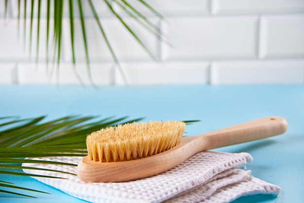 Body brush spa natural accessory tool for body. Zero waste concept eco friendly.