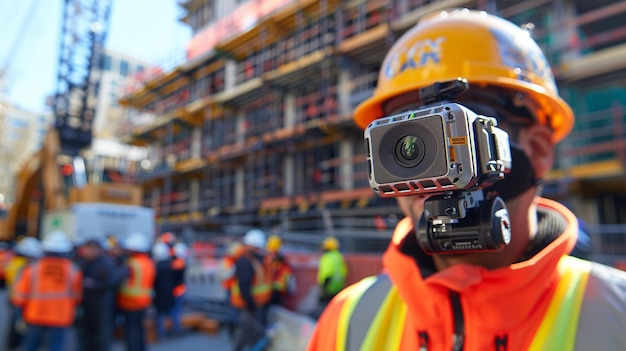 A Body Camera Worn By Construction Background