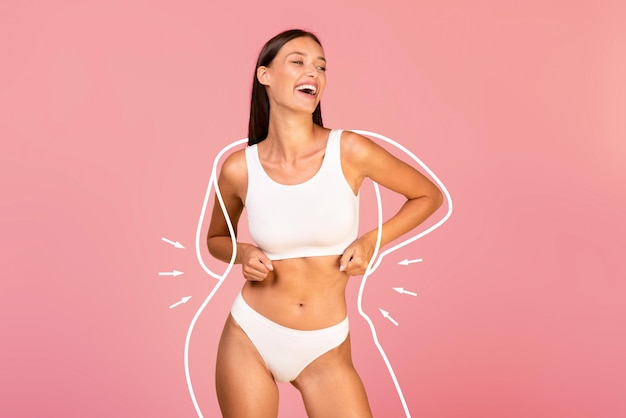 Body Care Concept Happy Young Woman With Slim Body Posing In Underwear