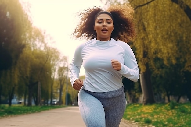 Body positive woman exercising in the park Generative Ai