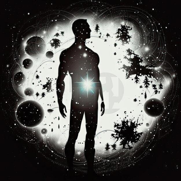 Photo body silhouette with space and galaxy background milky way spiritual life and belief made by ai artificial intelligence