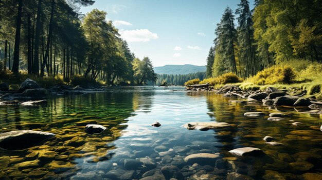 Photo a body of water surrounded by lots of trees