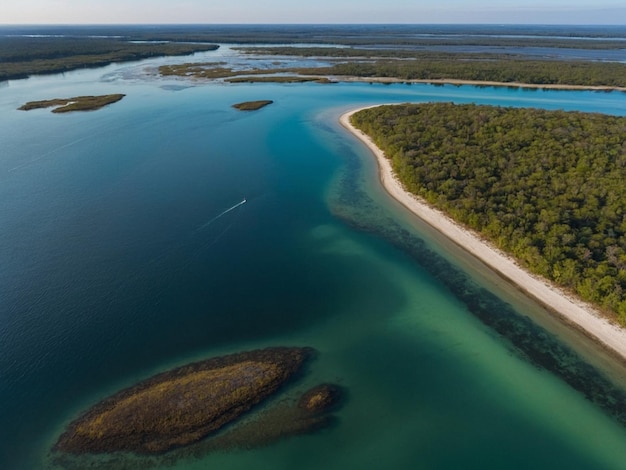 a body of water that has a bird flying in it