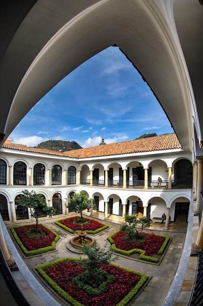 BOGOTA, COLOMBIA - APRIL 23: The interior courtyard of the Botero Museum in Bogota, Colombia on April 23, 2016.