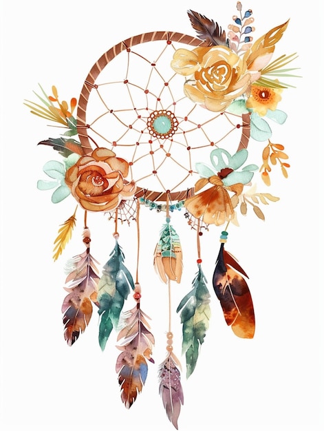 bohemian floral dreamcatcher in vivid watercolor theme