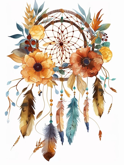 bohemian floral dreamcatcher in vivid watercolor theme