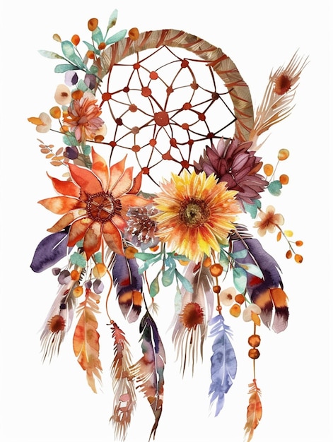 bohemian floral dreamcatcher in vivid watercolor theme