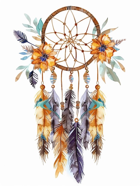 bohemian floral dreamcatcher in vivid watercolor theme