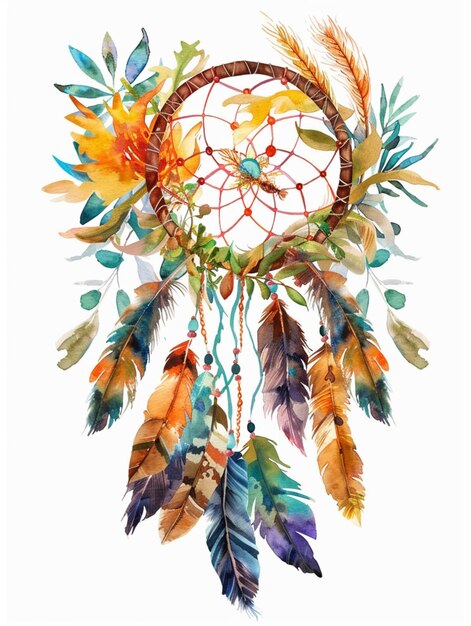 bohemian floral dreamcatcher in vivid watercolor theme