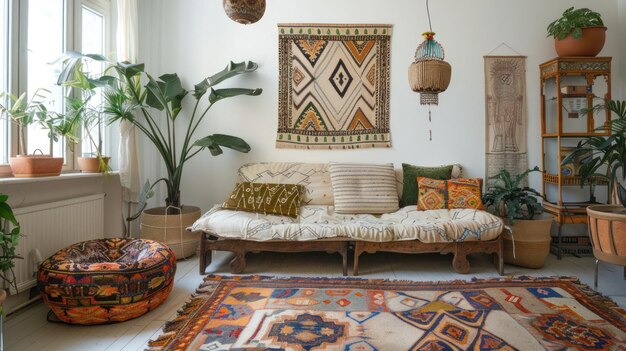 Photo bohemian living room interior design