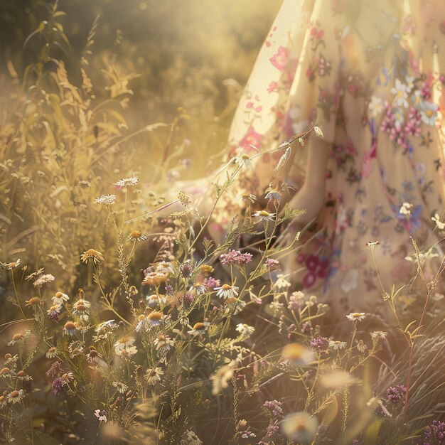 Photo bohemian natural setting with wildflowers and soft earthy tones