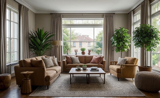 Bohemian style living room with colorful textiles eclectic furniture and hanging plants