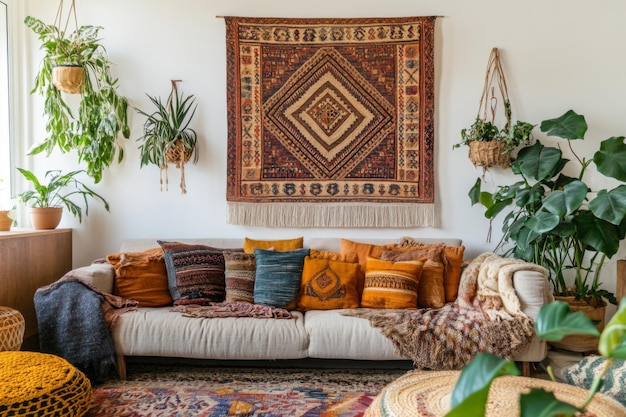 Photo bohemian wall tapestry in a cozy room