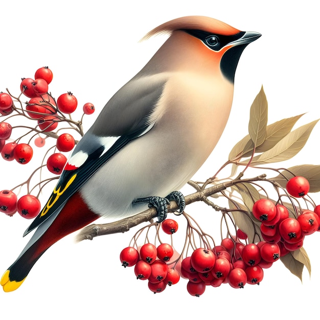 A Bohemian Waxwing bird