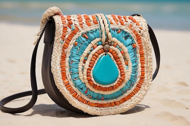 Photo boho crossbody bag with woven straw detailing