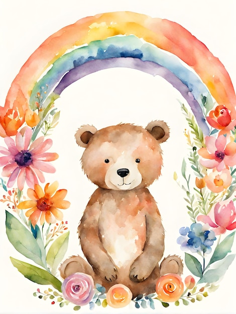 boho cute cub in the middle childish watercolor neutral