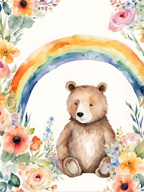 boho cute cub in the middle childish watercolor neutral