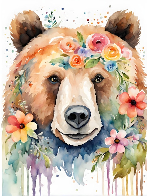 boho cute cub in the middle childish watercolor neutral