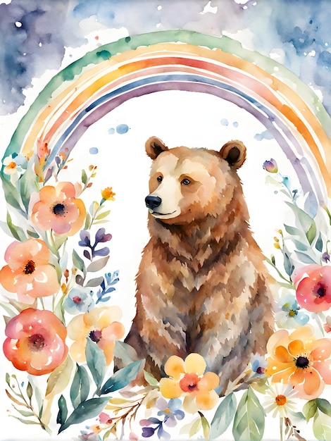 boho cute cub in the middle childish watercolor neutral