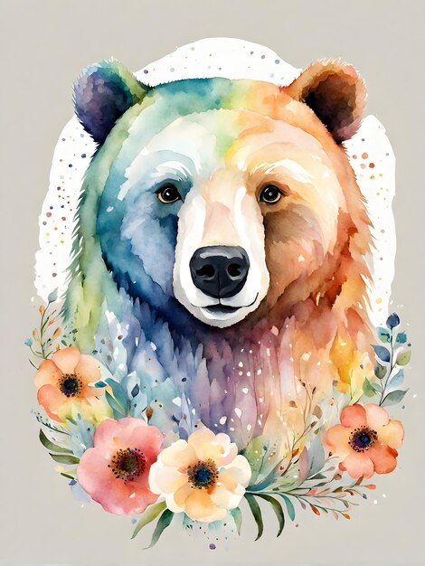 boho cute cub in the middle childish watercolor neutral