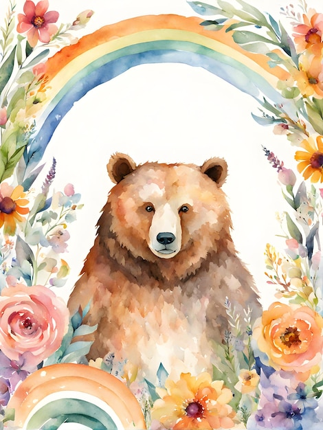 boho cute cub in the middle childish watercolor neutral