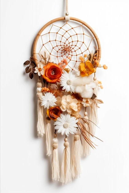 Boho dream catchers with flowers and laces Generative AI