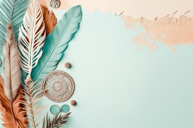 A Boho-Inspired Minimalistic Background with Muted Tones and Empty Copy Space