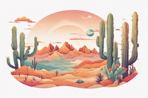 Boho logo depicting desert landscape with mountains