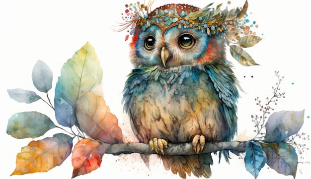 Boho Owl with Feather Headdress AI Generated