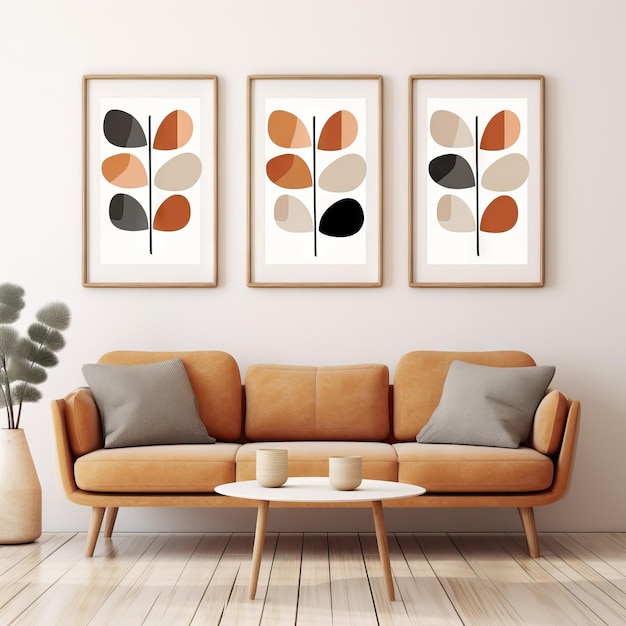 Boho Set of 3 Minimal MidCentury Modern Art Prints AI Generated